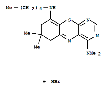Molecular Structure of 103291-43-6 (6H-Pyrimido[4,5-b][1,4]benzothiazine-4,9-diamine,7,8-dihydro-N4,N4,7,7-tetramethyl-N9-pentyl-, hydrobromide (1:1))