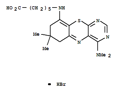 Molecular Structure of 103291-48-1 (Hexanoic acid,6-[[4-(dimethylamino)-7,8-dihydro-7,7-dimethyl-6H-pyrimido[4,5-b][1,4]benzothiazin-9-yl]amino]-,hydrobromide (1:1))