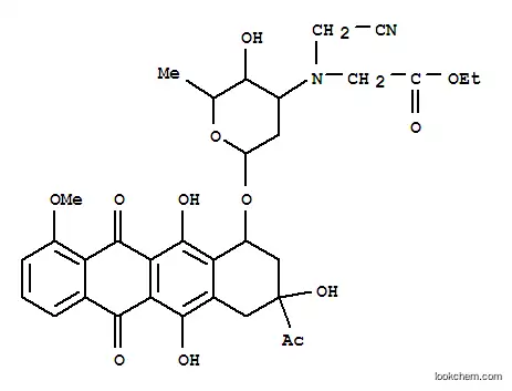 Molecular Structure of 103450-91-5 (5,12-Naphthacenedione,8-acetyl-10-[[3-[(cyanomethyl)(2-ethoxy-2-oxoethyl)amino]-2,3,6-trideoxy-a-L-lyxo-hexopyranosyl]oxy]-7,8,9,10-tetrahydro-6,8,11-trihydroxy-1-methoxy-,(8S-cis)- (9CI))