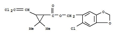 Molecular Structure of 103761-42-8 (Cyclopropanecarboxylicacid, 3-(2,2-dichloroethenyl)-2,2-dimethyl-,(6-chloro-1,3-benzodioxol-5-yl)methyl ester)