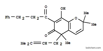 Molecular Structure of 104021-41-2 (8-hydroxy-2,2,5-trimethyl-5-(3-methylbut-2-en-1-yl)-7-(3-phenylpropanoyl)-2H-chromen-6(5H)-one)