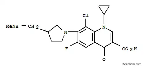 Molecular Structure of 104455-87-0 (3-Quinolinecarboxylic acid, 8-chloro-1-cyclopropyl-6-fluoro-1,4-dihydro-7-[3-[(MethylaMino)Methyl]-1-pyrrolidinyl]-4-oxo-)