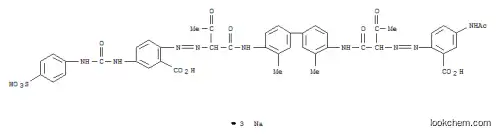 Molecular Structure of 104744-49-2 (Benzoic acid, 2-[[1-[[[4'-[[2-[[4-(acetylamino) -2-carboxyphenyl]azo]-1,3-dioxobutyl]amino ]-3,3'-dimethyl[1,1'-biphenyl]-4-yl]amino]carbony l]-2-oxopropyl]azo]-5-[[[(4-sulfophenyl)amino]carbon yl]amino]-, trisodium salt)
