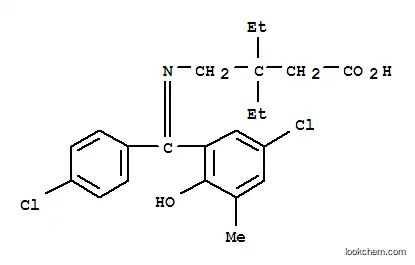 Molecular Structure of 104775-16-8 (Pentanoic acid,3-[[[(5-chloro-2-hydroxy-3-methylphenyl)(4-chlorophenyl)methylene]amino]methyl]-3-ethyl-)