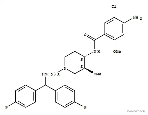 Molecular Structure of 104860-62-0 (Benzamide,4-amino-N-[(3R,4R)-1-[4,4-bis(4-fluorophenyl)butyl]-3-methoxy-4-piperidinyl]-5-chloro-2-methoxy-,rel-)