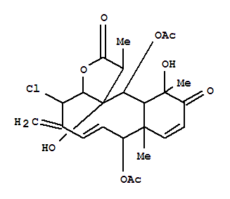 Molecular Structure of 104993-07-9 (Benzo[4,5]cyclodeca[1,2-b]furan-2,11(1H,3aH)-dione,8,13-bis(acetyloxy)-4-chloro-4,5,8,8a,12,12a,13,13a-octahydro-12,13a-dihydroxy-1,8a,12-trimethyl-5-methylene-,(1R,3aR,4S,6Z,8S,8aS,12S,12aS,13R,13aR)- (9CI))