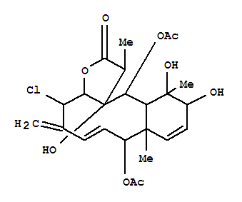 Molecular Structure of 104993-11-5 (Benzo[4,5]cyclodeca[1,2-b]furan-2(1H)-one,8,13-bis(acetyloxy)-4-chloro-3a,4,5,8,8a,11,12,12a,13,13a-decahydro-11,12,13a-trihydroxy-1,8a,12-trimethyl-5-methylene-,(1R,3aR,4S,6Z,8S,8aS,11R,12S,12aS,13R,13aR)- (9CI))