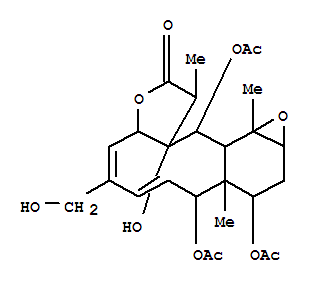 Molecular Structure of 104993-15-9 (Oxireno[5',6']benzo[1',2':4,5]cyclodeca[1,2-b]furan-10(2H)-one,3,4,12-tris(acetyloxy)-1a,3,3a,4,8a,11,11a,12,12a,12b-decahydro-11a-hydroxy-7-(hydroxymethyl)-3a,11,12b-trimethyl-,(1aR,3S,3aR,4S,5Z,7E,8aS,11R,11aS,12R,12aS,12bS)- (9CI))
