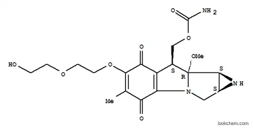 Molecular Structure of 105140-00-9 (Azirino[2',3':3,4]pyrrolo[1,2-a]indole-4,7-dione,8-[[(aminocarbonyl)oxy]methyl]-1,1a,2,8,8a,8b-hexahydro-6-[2-(2-hydroxyethoxy)ethoxy]-8a-methoxy-5-methyl-,(1aS,8S,8aR,8bS)-)