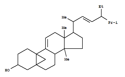Molecular Structure of 105274-01-9 (5,19-Cyclostigmasta-9(11),22-dien-3-ol,14-methyl-, (3b,22E,24x)- (9CI))