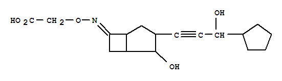 Molecular Structure of 105284-22-8 (Acetic acid,2-[[[3-(3-cyclopentyl-3-hydroxy-1-propyn-1-yl)-2-hydroxybicyclo[3.2.0]hept-6-ylidene]amino]oxy]-)