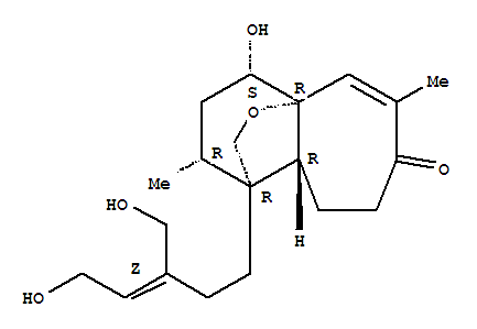 Molecular Structure of 105304-98-1 (4a,1-(Epoxymethano)-4aH-benzocyclohepten-7(2H)-one,1,3,4,8,9,9a-hexahydro-4-hydroxy-1-[(3Z)-5-hydroxy-3-(hydroxymethyl)-3-pentenyl]-2,6-dimethyl-,(1R,2R,4S,4aR,9aR)-rel-(-)- (9CI))