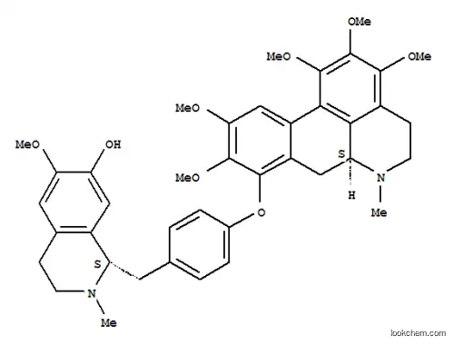 Molecular Structure of 105418-69-7 (7-Isoquinolinol,1,2,3,4-tetrahydro-6-methoxy-2-methyl-1-[[4-[[(6aS)-5,6,6a,7-tetrahydro-1,2,3,9,10-pentamethoxy-6-methyl-4H-dibenzo[de,g]quinolin-8-yl]oxy]phenyl]methyl]-,(1S)-)