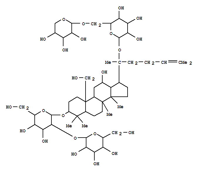 Molecular Structure of 105609-19-6 (b-D-Glucopyranoside, (3b,12b)-12,19-dihydroxy-20-[(6-O-b-D-xylopyranosyl-b-D-glucopyranosyl)oxy]dammar-24-en-3-yl 2-O-b-D-glucopyranosyl-)