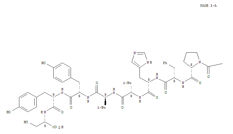 L-Serine, L-a-aspartyl-L-arginyl-L-valyl-L-tyrosyl-L-isoleucyl-L-histidyl-L-prolyl-L-phenylalanyl-L-histidyl-L-leucyl-L-leucyl-L-tyrosyl-L-tyrosyl-