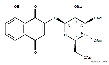 Molecular Structure of 111364-61-5 (8-Hydroxy-2-((2,3,4,6-tetra-O-acetyl-beta-D-glucopyranosyl)oxy)-1,4-na phthalenedione)