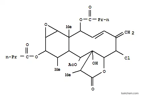 Molecular Structure of 117569-39-8 ((6E)-13-(acetyloxy)-4-chloro-13a-hydroxy-1,8a,12-trimethyl-5-methylidene-2-oxo-1,2,3a,4,5,8,8a,9,10,11,12,12a,13,13a-tetradecahydro-9,10-epoxybenzo[4,5]cyclodeca[1,2-b]furan-8,11-diyl dibutanoate)