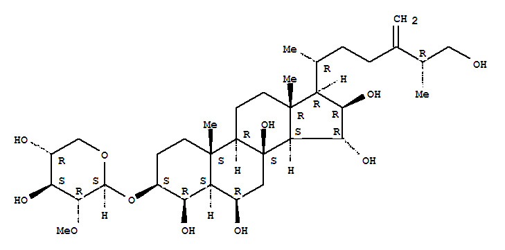 Molecular Structure of 117585-44-1 (Ergost-24(28)-ene-4,6,8,15,16,26-hexol,3-[(2-O-methyl-b-D-xylopyranosyl)oxy]-,(3b,4b,5a,6b,15a,16b,25R)- (9CI))