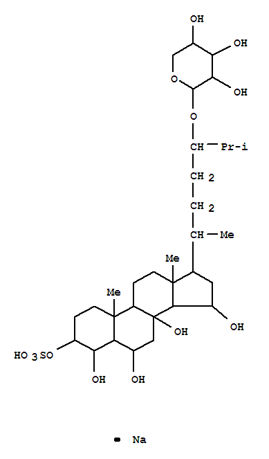 Molecular Structure of 117585-46-3 (Cholestane-3,4,6,8,15-pentol,24-(b-D-xylopyranosyloxy)-,3-(hydrogen sulfate), monosodium salt, (3b,4b,5a,6a,15b,24S)- (9CI))