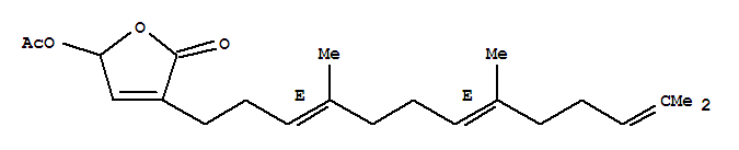 Molecular Structure of 117585-47-4 (2(5H)-Furanone,5-(acetyloxy)-3-[(3E,7E)-4,8,12-trimethyl-3,7,11-tridecatrienyl]-, (+)- (9CI))