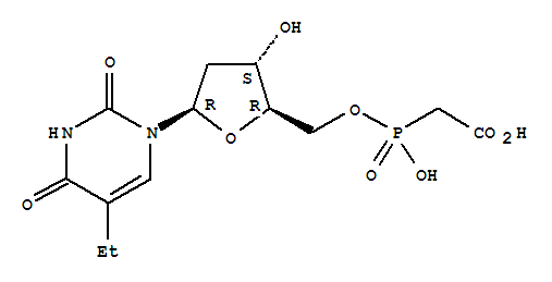 Molecular Structure of 117627-19-7 (Uridine,2'-deoxy-5-ethyl-, 5'-[hydrogen (carboxymethyl)phosphonate] (9CI))
