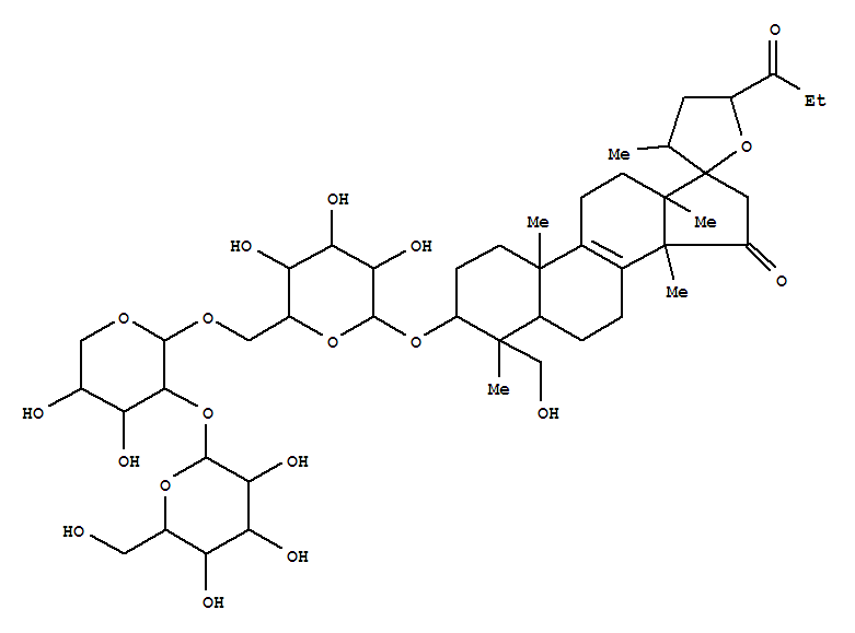 Molecular Structure of 118197-27-6 (27-Norlanost-8-ene-15,24-dione,17,23-epoxy-3-[(O-b-D-glucopyranosyl-(1®2)-O-a-L-arabinopyranosyl-(1®6)-b-D-glucopyranosyl)oxy]-28-hydroxy-, (3b,4b,23S)- (9CI))