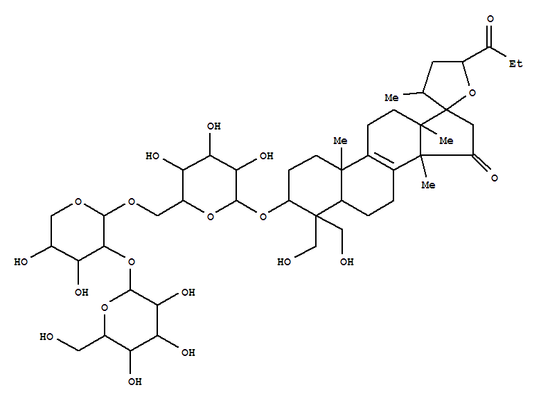 Molecular Structure of 118197-28-7 (27-Norlanost-8-ene-15,24-dione,17,23-epoxy-3-[(O-b-D-glucopyranosyl-(1®2)-O-a-L-arabinopyranosyl-(1®6)-b-D-glucopyranosyl)oxy]-28,29-dihydroxy-, (3b,23S)- (9CI))