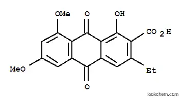 Molecular Structure of 118214-59-8 (2-Anthracenecarboxylicacid, 3-ethyl-9,10-dihydro-1-hydroxy-6,8-dimethoxy-9,10-dioxo-)