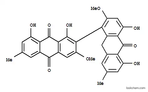 Molecular Structure of 118555-83-2 ([1,2'-Bianthracene]-9',10,10'(9H)-trione,1',4,5,8'-tetrahydroxy-2,3'-dimethoxy-6',7-dimethyl-, (1R)- (9CI))