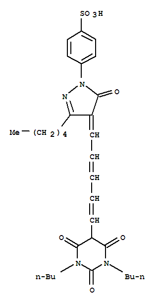 Molecular Structure of 118702-17-3 (Benzenesulfonic acid,4-[4-[5-(1,3-dibutylhexahydro-2,4,6-trioxo-5-pyrimidinyl)-2,4-pentadien-1-ylidene]-4,5-dihydro-5-oxo-3-pentyl-1H-pyrazol-1-yl]-)