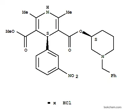 Molecular Structure of 119009-46-0 ((3S)-1-benzylpiperidin-3-yl methyl (4S)-2,6-dimethyl-4-(3-nitrophenyl)-1,4-dihydropyridine-3,5-dicarboxylate hydrochloride)