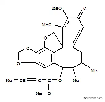 Molecular Structure of 119139-55-8 (2-Butenoic acid,2-methyl-,(6R,7R,8R,14aS)-5,6,7,8-tetrahydro-1,2-dimethoxy-6,7-dimethyl-3-oxo-3H,14H-benzo[1,8]cycloocta[1,2,3-cd][1,3]dioxolo[4,5-g]benzofuran-8-ylester, (2Z)-rel-(-)-)