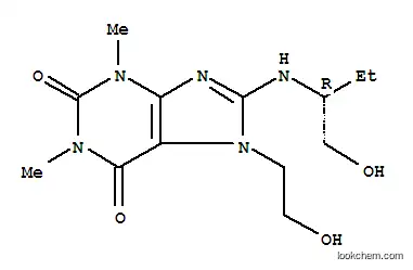 Molecular Structure of 119324-85-5 (7-(2-hydroxyethyl)-8-{[(1R)-1-(hydroxymethyl)propyl]amino}-1,3-dimethyl-3,7-dihydro-1H-purine-2,6-dione)