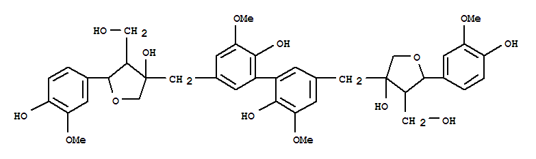 Molecular Structure of 119478-09-0 ([1,1'-Biphenyl]-2,2'-diol,3,3'-dimethoxy-5,5'-bis[[tetrahydro-3-hydroxy-5-(4-hydroxy-3-methoxyphenyl)-4-(hydroxymethyl)-3-furanyl]methyl]-(9CI))