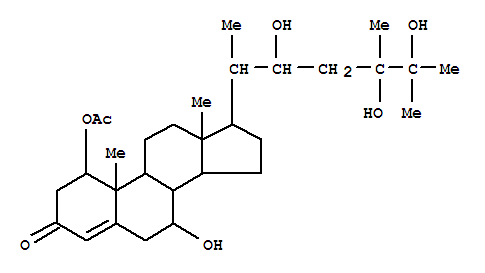 Molecular Structure of 119513-56-3 (Ergost-4-en-3-one,1-(acetyloxy)-7,22,24,25-tetrahydroxy-, (1a,7a,22R,24x)-(9CI))