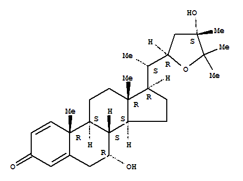 Molecular Structure of 119513-58-5 (Ergosta-1,4-dien-3-one,22,25-epoxy-7,24-dihydroxy-, (7a,22R,24S)- (9CI))