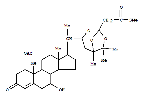 Molecular Structure of 119513-59-6 (2,7,8-Trioxabicyclo[3.2.1]octane-1-ethanethioicacid, 3-[(1a,7a,20S)-1-(acetyloxy)-7-hydroxy-3-oxopregn-4-en-20-yl]-5,6,6-trimethyl-,S-methyl ester, (1S,3R,6R)- (9CI))