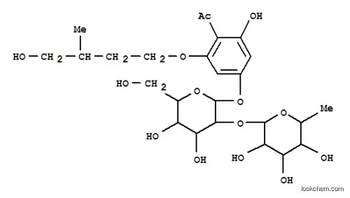 Molecular Structure of 119558-03-1 (Ethanone,1-[4-[[2-O-(6-deoxy-a-L-mannopyranosyl)-b-D-glucopyranosyl]oxy]-2-hydroxy-6-(4-hydroxy-3-methylbutoxy)phenyl]-(9CI))
