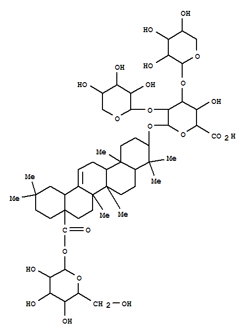Molecular Structure of 119617-28-6 (b-D-Glucopyranosiduronic acid, (3b)-28-(b-D-glucopyranosyloxy)-28-oxoolean-12-en-3-yl O-b-D-xylopyranosyl-(1®2)-O-[b-D-xylopyranosyl-(1®3)]- (9CI))