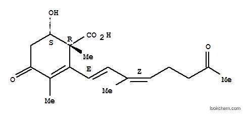Molecular Structure of 119681-15-1 (2-Cyclohexene-1-carboxylicacid,6-hydroxy-1,3-dimethyl-2-[(1E,3Z)-3-methyl-7-oxo-1,3-octadien-1-yl]-4-oxo-,(1R,6S)-)
