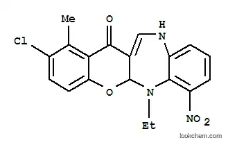 Molecular Structure of 119707-45-8 (9-chloro-13-ethyl-8-methyl-1-nitro-12a,13-dihydrochromeno[2,3-b][1,5]benzodiazepin-7(8H)-one)