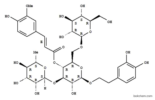 Molecular Structure of 120444-60-2 (b-D-Glucopyranoside,2-(3,4-dihydroxyphenyl)ethyl O-6-deoxy-a-L-mannopyranosyl-(1&reg;3)-O-[b-D-glucopyranosyl-(1&reg;6)]-, 4-[(2E)-3-(4-hydroxy-3-methoxyphenyl)-2-propenoate])