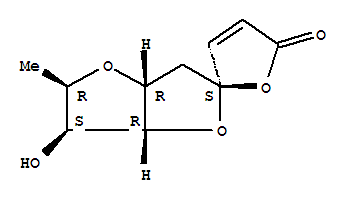 Molecular Structure of 120593-80-8 (Spiro[furan-2(5H),2'(3'H)-furo[3,2-b]furan]-5-one,3'a,5',6',6'a-tetrahydro-6'-hydroxy-5'-methyl-, (2S,3'aR,5'R,6'S,6'aR)- (9CI))