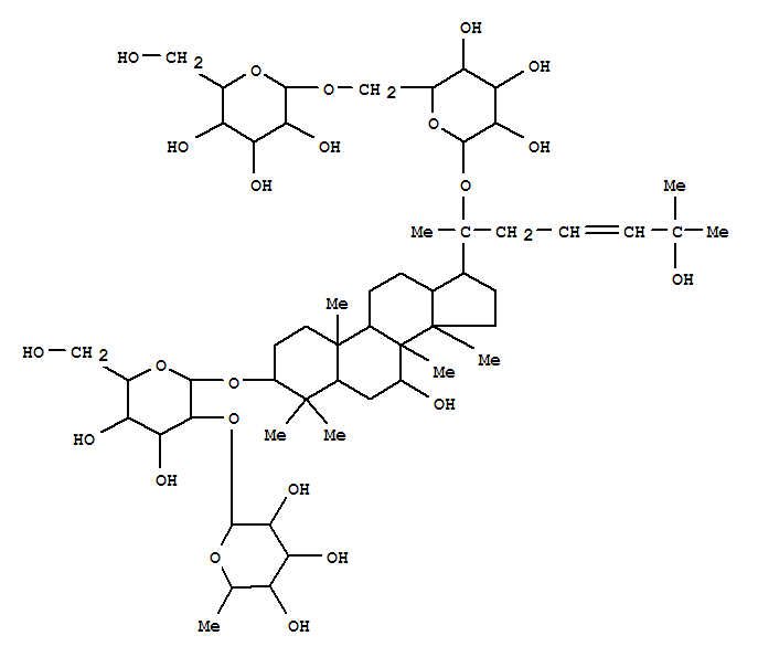 Molecular Structure of 120727-82-4 (b-D-Glucopyranoside, (3b,7b,23E)-20-[(6-O-b-D-glucopyranosyl-b-D-glucopyranosyl)oxy]-7,25-dihydroxydammar-23-en-3-yl2-O-(6-deoxy-a-L-mannopyranosyl)-(9CI))