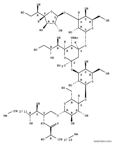 Molecular Structure of 121038-37-7 (Docosanamide,N-[(1S,2S,3R)-1-[[[O-b-D-galactofuranosyl-(1&reg;3)-O-a-D-galactopyranosyl-(1&reg;4)-O-(N-acetyl-a-neuraminosyl)-(2&reg;3)-O-b-D-galactopyranosyl-(1&reg;4)-b-D-glucopyranosyl]oxy]methyl]-2,3-dihydroxypentadecyl]-2-hydroxy-, (2R)-(9CI))