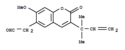 Molecular Structure of 121324-09-2 (2H-1-Benzopyran-6-acetaldehyde,3-(1,1-dimethyl-2-propen-1-yl)-7-methoxy-2-oxo-)