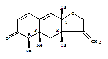 Molecular Structure of 121661-44-7 (Naphtho[2,3-b]furan-6(4H)-one,2,3,3a,4a,5,9a-hexahydro-3a,9a-dihydroxy-4a,5-dimethyl-3-methylene-,(3aR,4aR,5R,9aS)-)