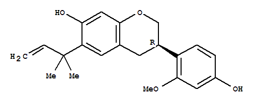 Molecular Structure of 121747-85-1 (2H-1-Benzopyran-7-ol,6-(1,1-dimethyl-2-propen-1-yl)-3,4-dihydro-3-(4-hydroxy-2-methoxyphenyl)-,(3R)-)