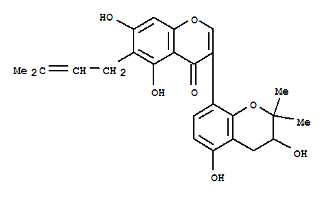Molecular Structure of 121747-98-6 ([3,8'-Bi-4H-1-benzopyran]-4-one,2',3'-dihydro-3',5,5',7-tetrahydroxy-2',2'-dimethyl-6-(3-methyl-2-butenyl)-(9CI))