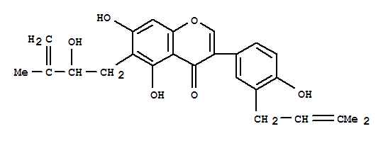 Molecular Structure of 121747-99-7 (4H-1-Benzopyran-4-one,5,7-dihydroxy-6- (2-hydroxy-3-methyl-3-butenyl)-3-[4- hydroxy-3-(3-methyl-2-butenyl)phenyl]- )